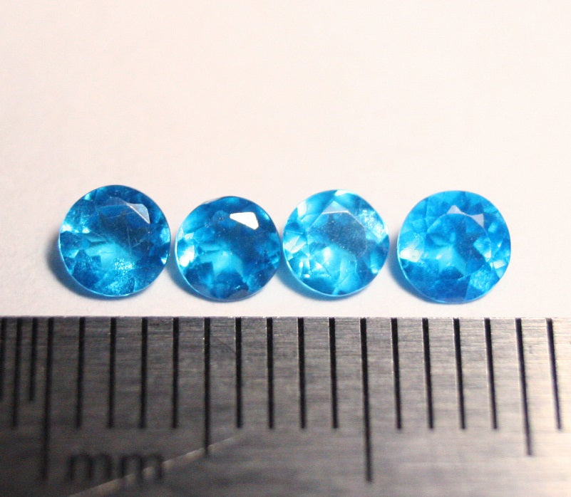 Neon Blue Apatite 4pc Lot - Vibrant Beautiful Round Cut Gems - Tanzania