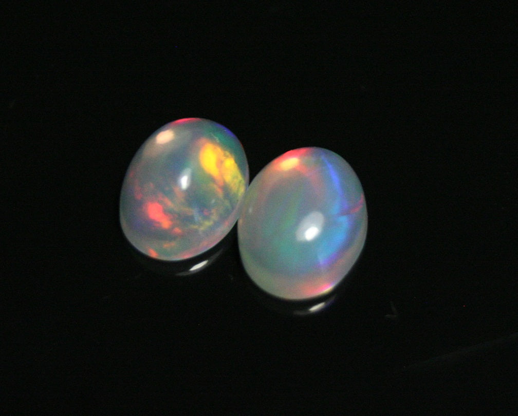 2ct Welo Crystal Opal Cabochon - Rainbow Oval Pair AAA Jelly Opal 8x6mm