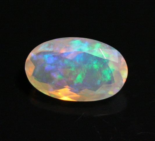 Faceted Welo Opal 2.1ct Rainbow Blaze AAA Natural Crystal Jelly Opal 12x7mm - See Video