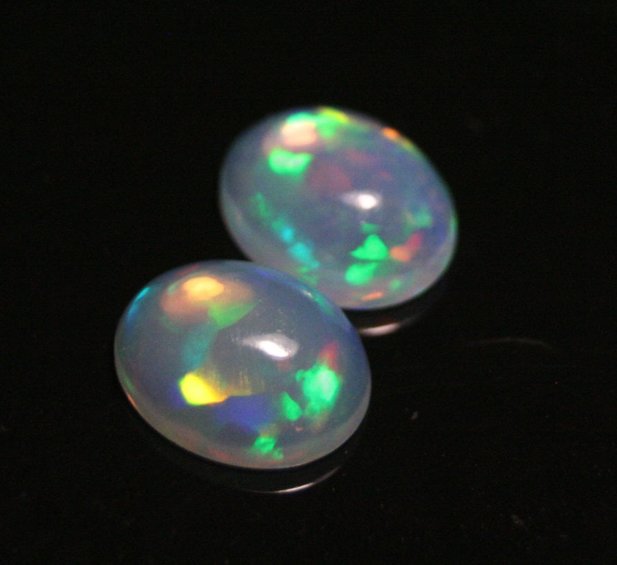 3.4ct Welo Crystal Opal Cabochon - Rainbow Oval Pair AAA Jelly Opal 10x8mm