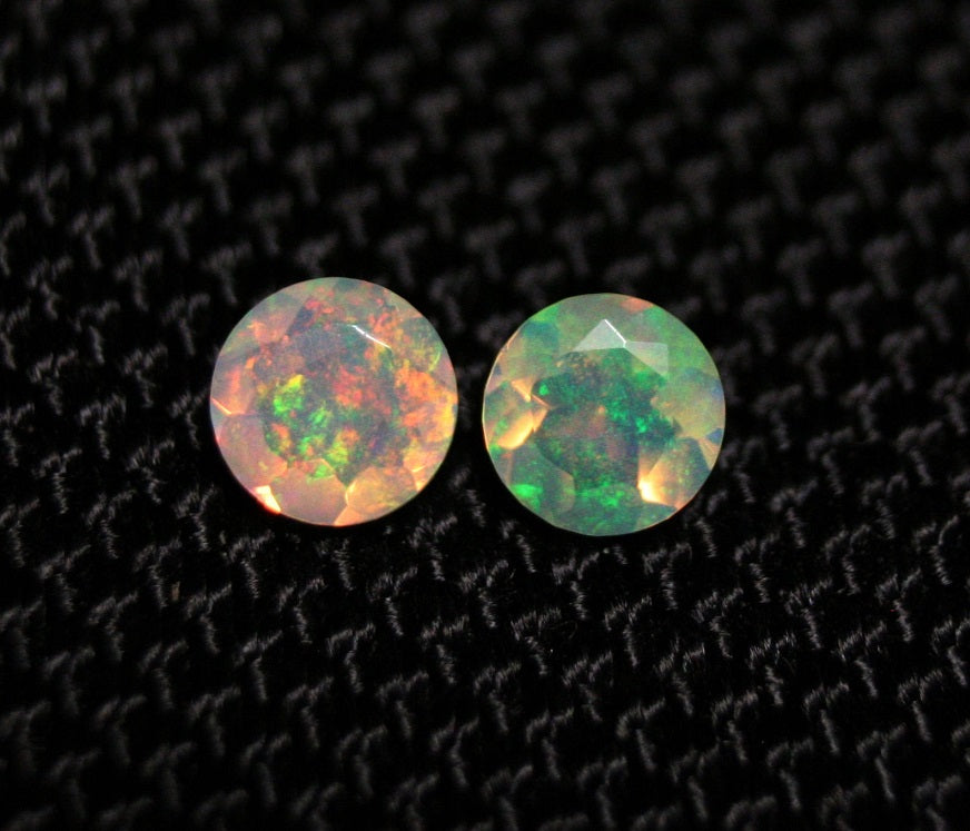 Faceted Welo Crystal Opal Round Pair 0.62ct Rainbow Flash Ethiopian Opal 5x5mm