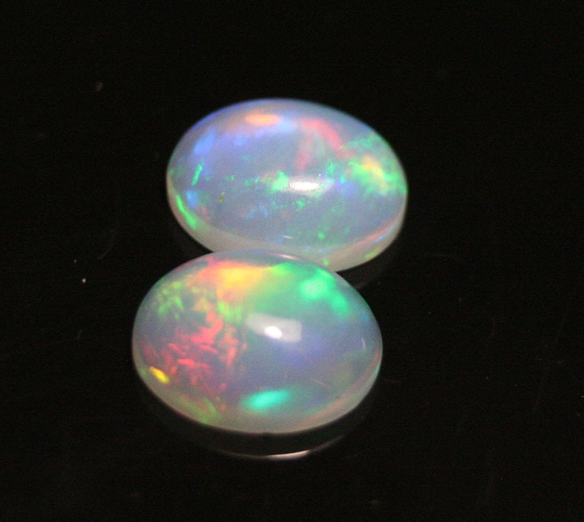 2.3ct Welo Crystal Opal Cabochon - Rainbow Oval Pair AAA Jelly Opal 9x7mm