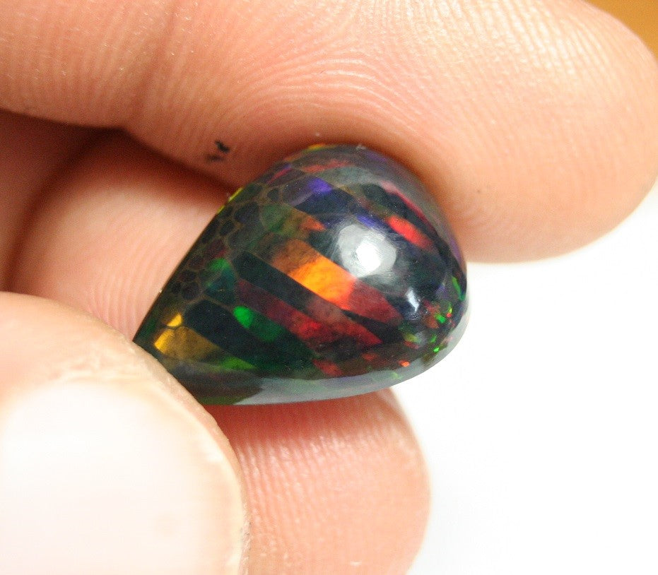 7.6ct Welo Black Opal Cabochon Stretched Honeycomb Natural Ethiopian Opal Video