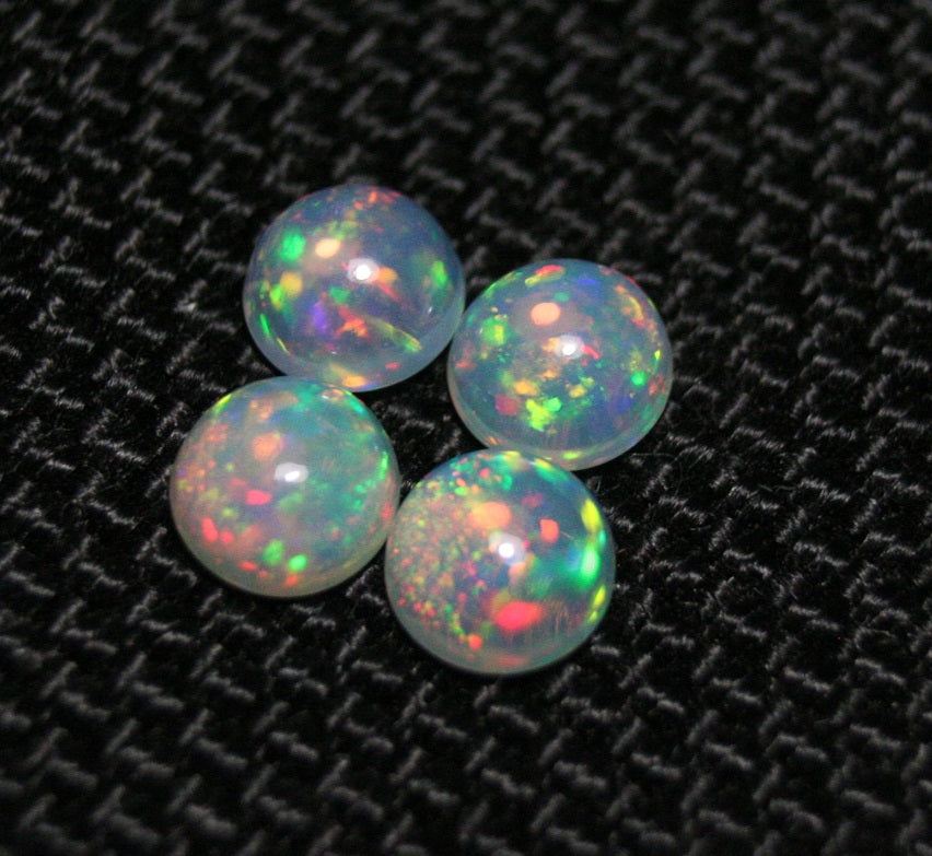 Welo Crystal Opal Round 5x5mm Cabochons 4pc Lot 1.31ct AAA Natural Ethiopian Opal