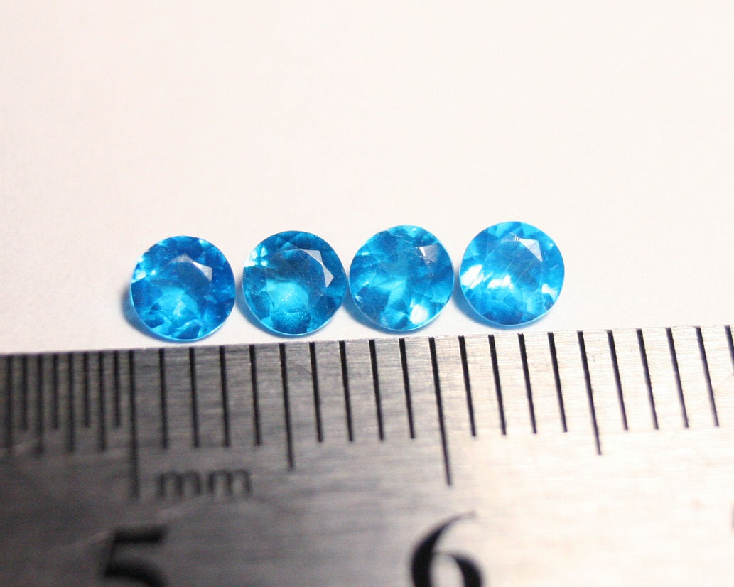 Neon Blue Apatite 4pc Lot - Vibrant Beautiful Round Cut Gems