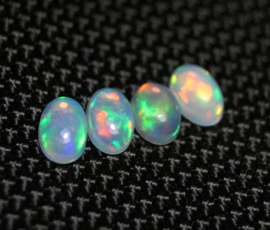 1.32ct Welo Crystal Opal Cabochon 4pc Lot - Rainbow Ovals AAA Jelly Opal 6x4mm