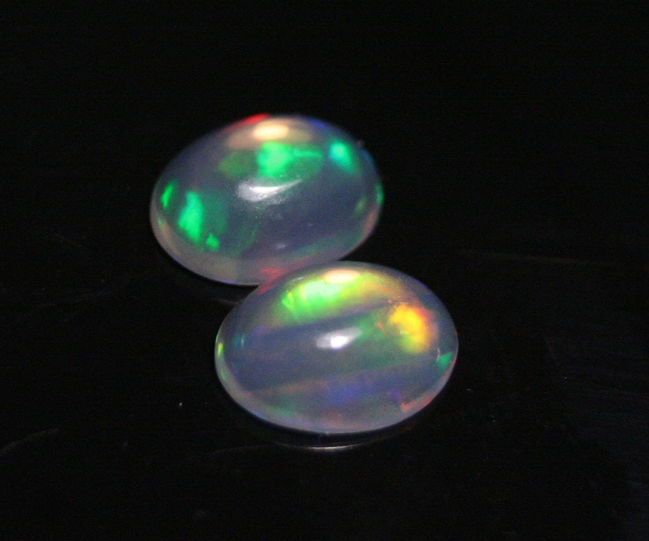 2ct Welo Crystal Opal Cabochon - Rainbow Oval Pair AAA Jelly Opal 9x7mm