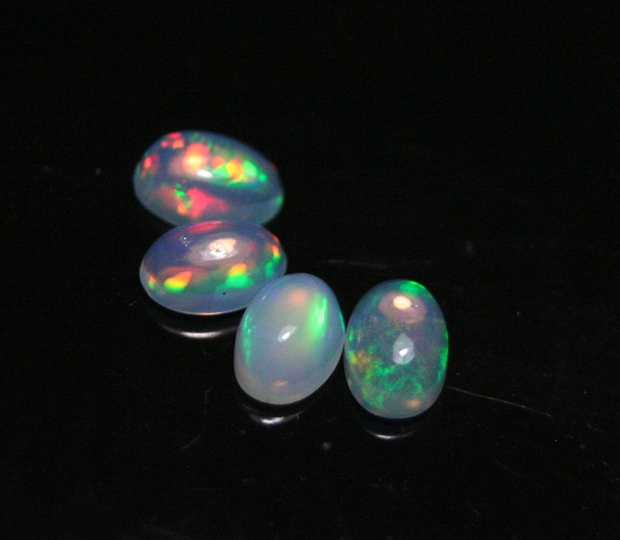 Welo Crystal Opal Cabochon 4pc Lot - Rainbow Ovals AAA Jelly Opal 6x4mm