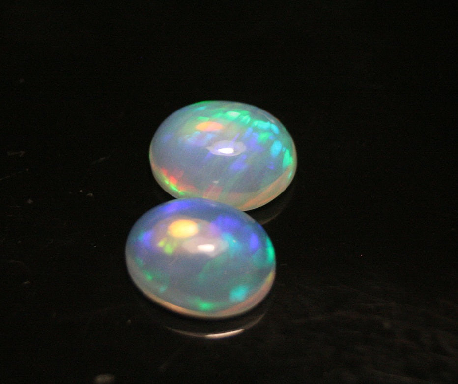 4ct Welo Crystal Opal Cabochon - Neon Oval Pair AAA Jelly Opal 10x8mm