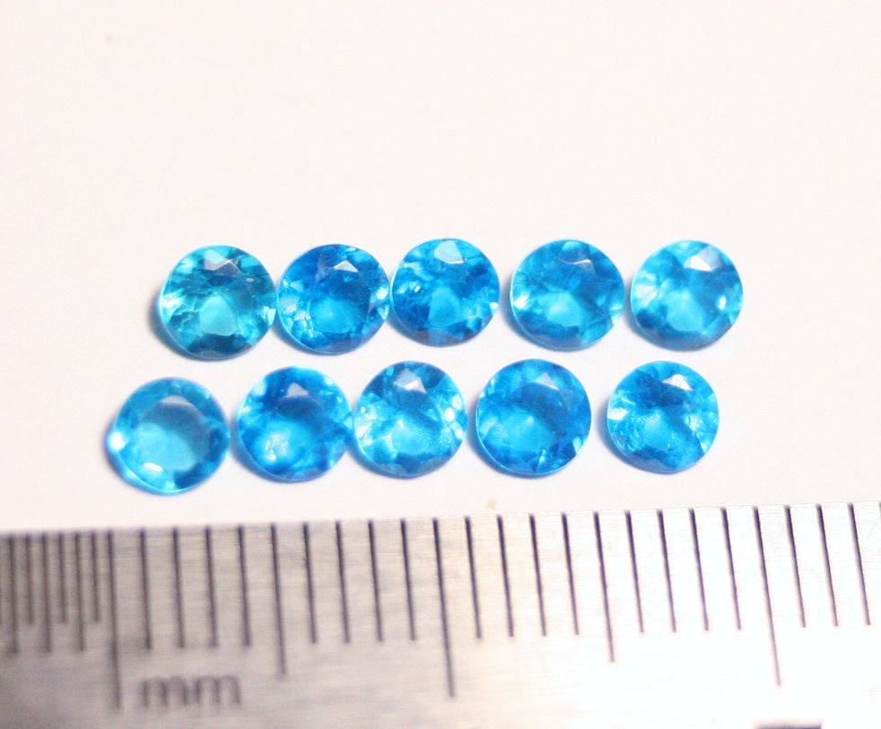 Neon Blue Apatite 10pc Lot - Vibrant Beautiful Round Cut Gems - Tanzania