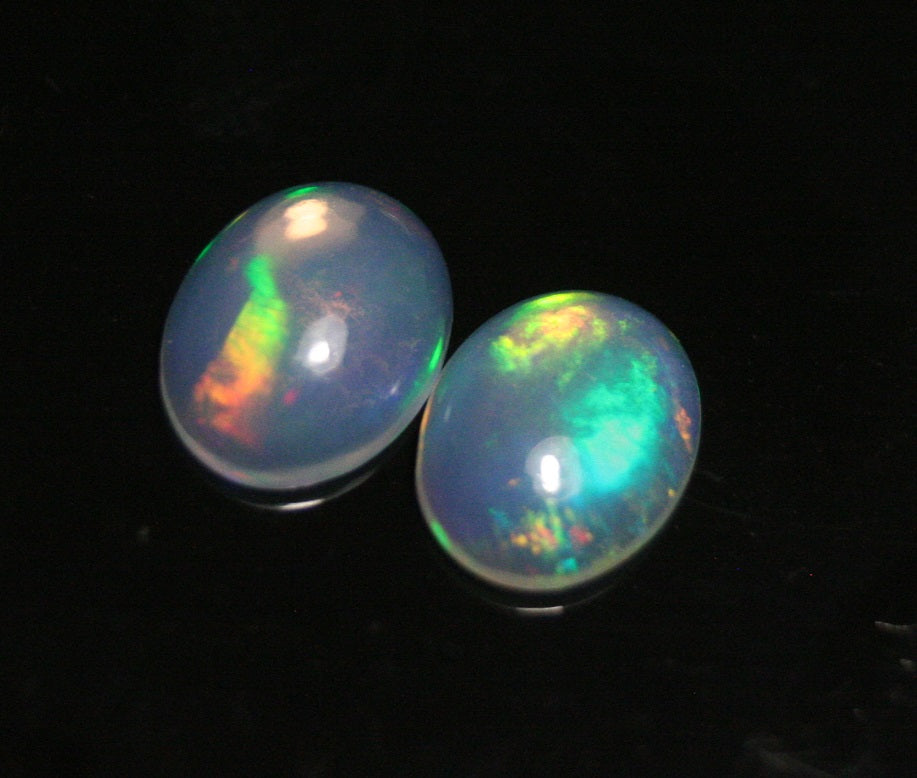 1.75ct Welo Crystal Opal Cabochon - Rainbow Oval Pair AAA Jelly Opal 9x7mm