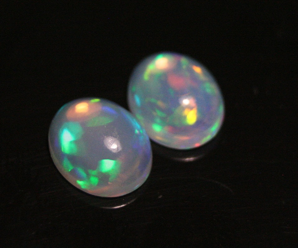 3.4ct Welo Crystal Opal Cabochon - Rainbow Oval Pair AAA Jelly Opal 10x8mm