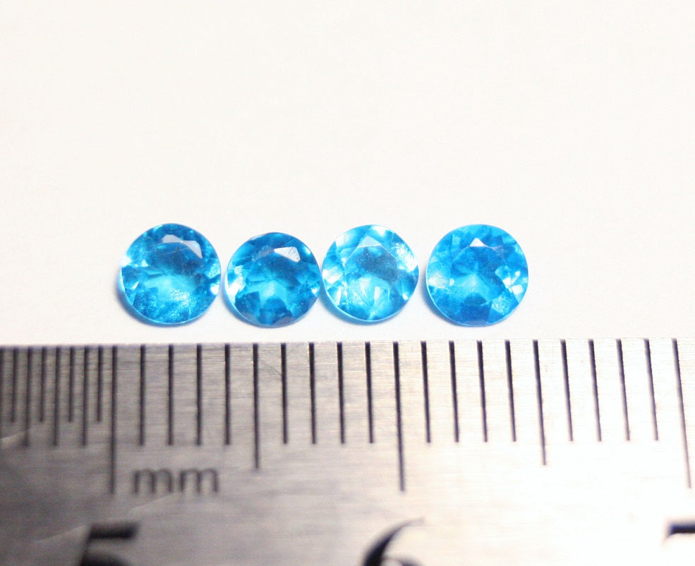 Neon Blue Apatite 4pc Lot - Vibrant Beautiful Round Cut Gems - Tanzania