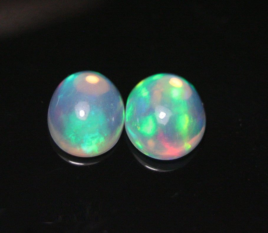 Welo Crystal Opal Cabochon - Neon Oval Pair AAA Jelly Opal 9x7mm