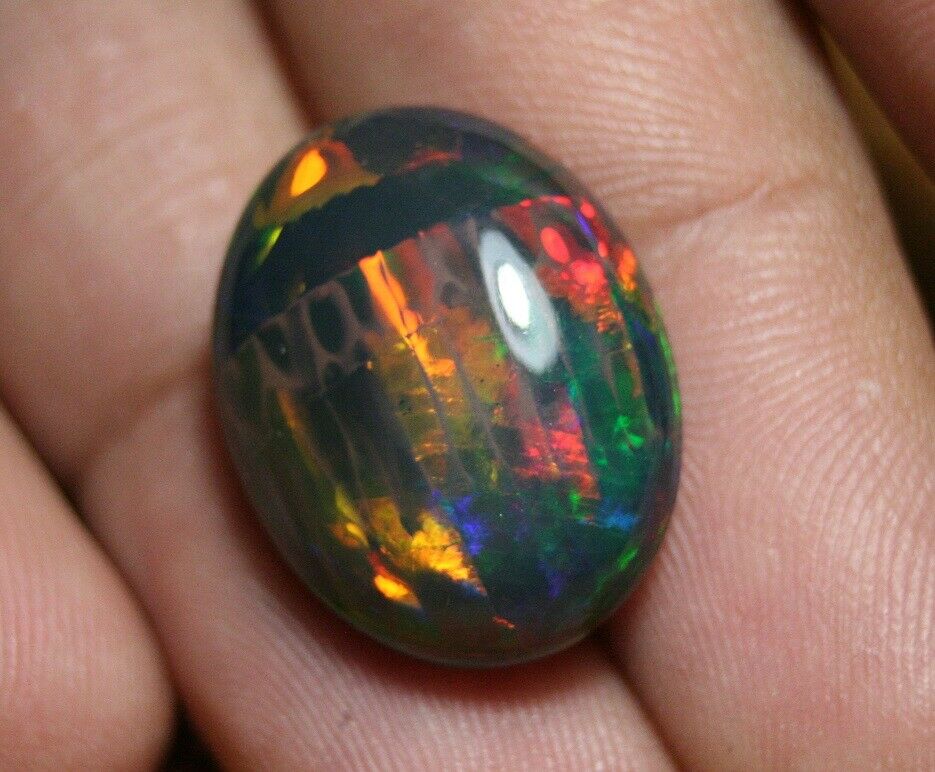 17.2ct Welo Black Opal Cabochon Rare Beetle Back Flash AAAA Opal See Video