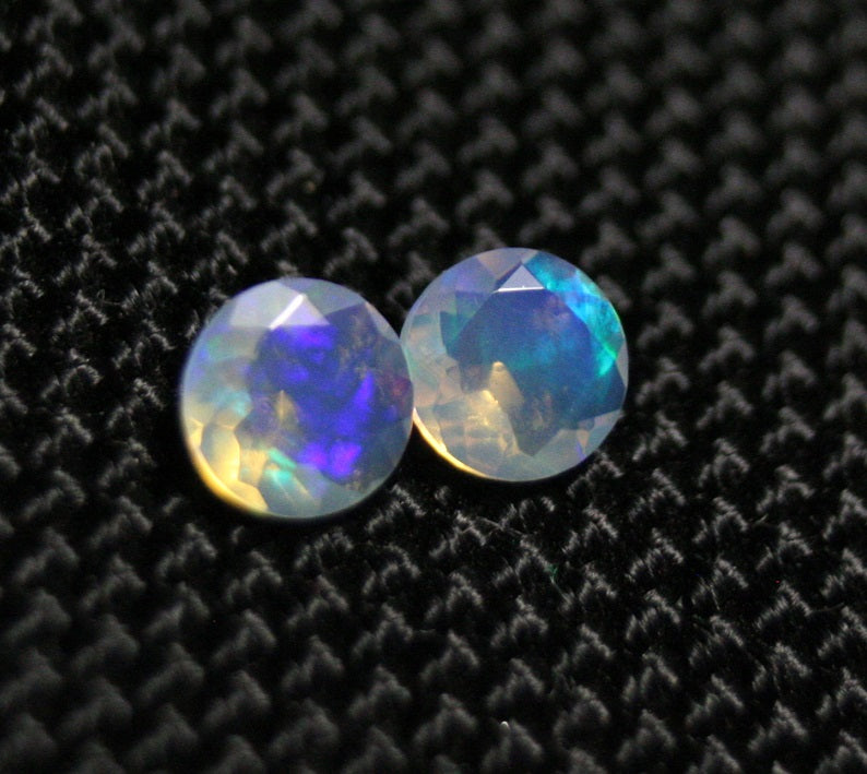 Faceted Welo Crystal Opal Round Pair 0.65ct Neon Flash AAA Jelly Opal 5x5mm