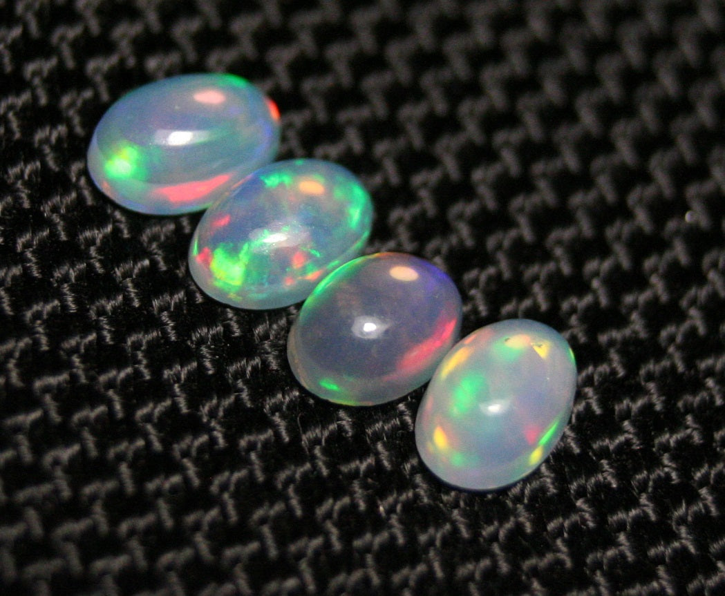 1.32ct Welo Crystal Opal Cabochon 4pc Lot - Rainbow Ovals AAA Jelly Opal 6x4mm