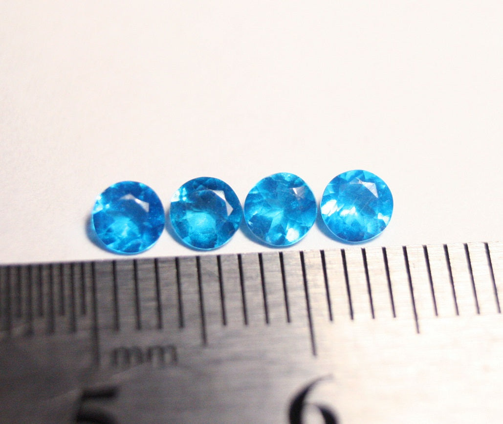 Neon Blue Apatite 4pc Lot - Vibrant Beautiful Round Cut Gems