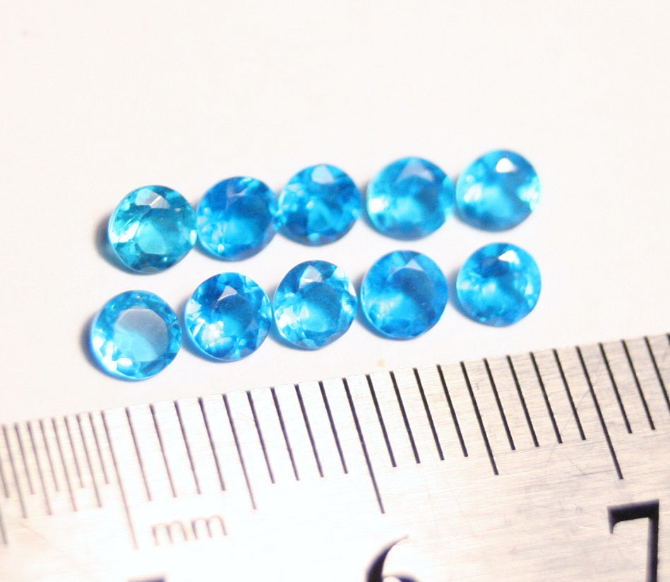 Neon Blue Apatite 10pc Lot - Vibrant Beautiful Round Cut Gems - Tanzania