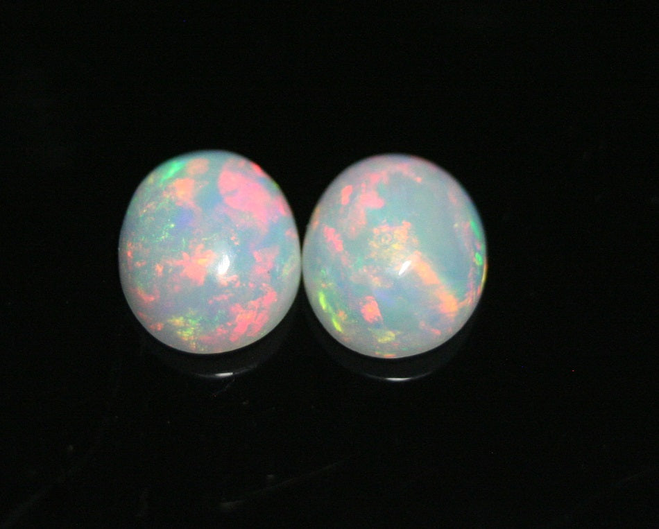 2.45ct Welo Crystal Opal Cabochon - Rainbow Oval Pair AAA Jelly Opal 9x7mm