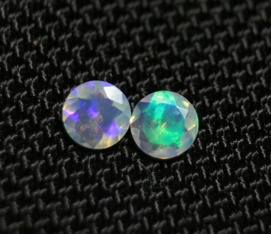 Faceted Welo Crystal Opal Round Pair 0.65ct Neon Flash AAA Jelly Opal 5x5mm