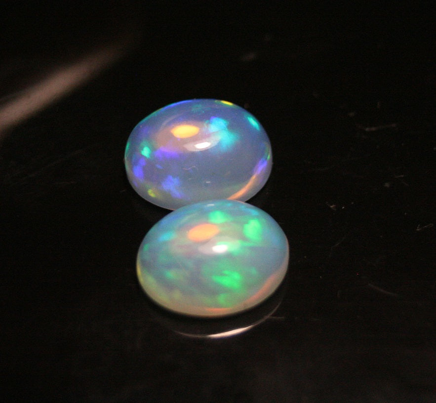 4ct Welo Crystal Opal Cabochon - Neon Oval Pair AAA Jelly Opal 10x8mm