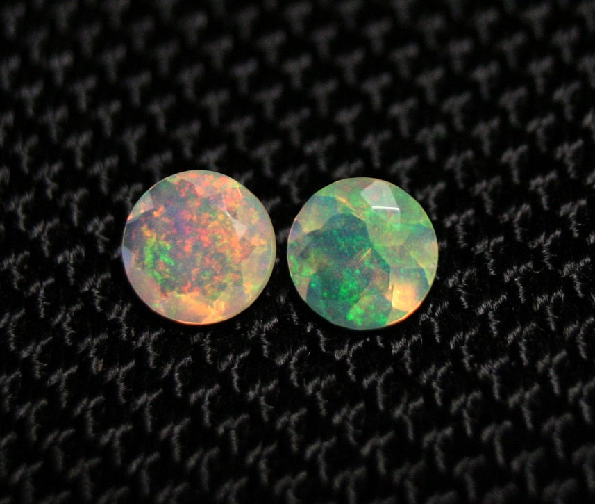 Faceted Welo Crystal Opal Round Pair 0.62ct Rainbow Flash Ethiopian Opal 5x5mm