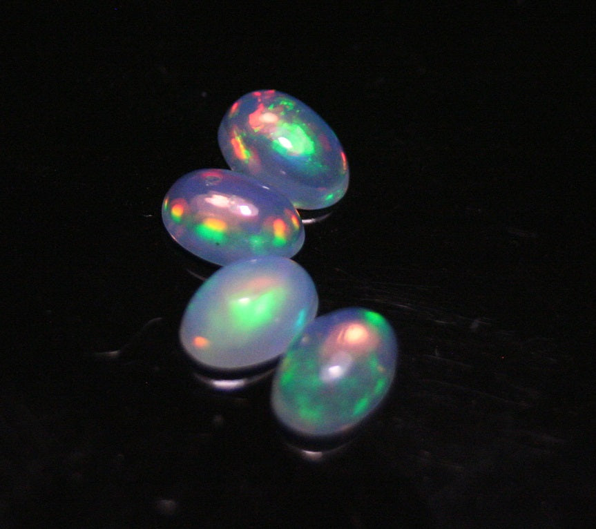 Welo Crystal Opal Cabochon 4pc Lot - Rainbow Ovals AAA Jelly Opal 6x4mm