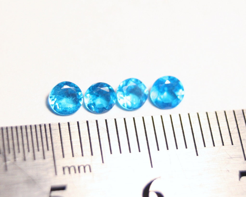 Neon Blue Apatite 4pc Lot - Vibrant Beautiful Round Cut Gems - Tanzania