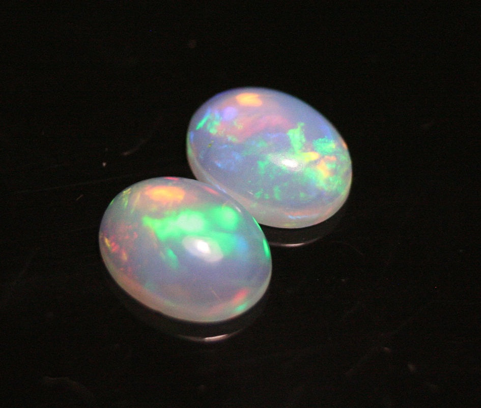 2.3ct Welo Crystal Opal Cabochon - Rainbow Oval Pair AAA Jelly Opal 9x7mm