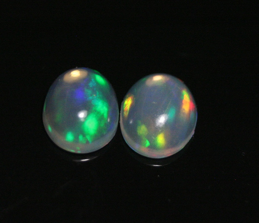 2ct Welo Crystal Opal Cabochon - Rainbow Oval Pair AAA Jelly Opal 9x7mm