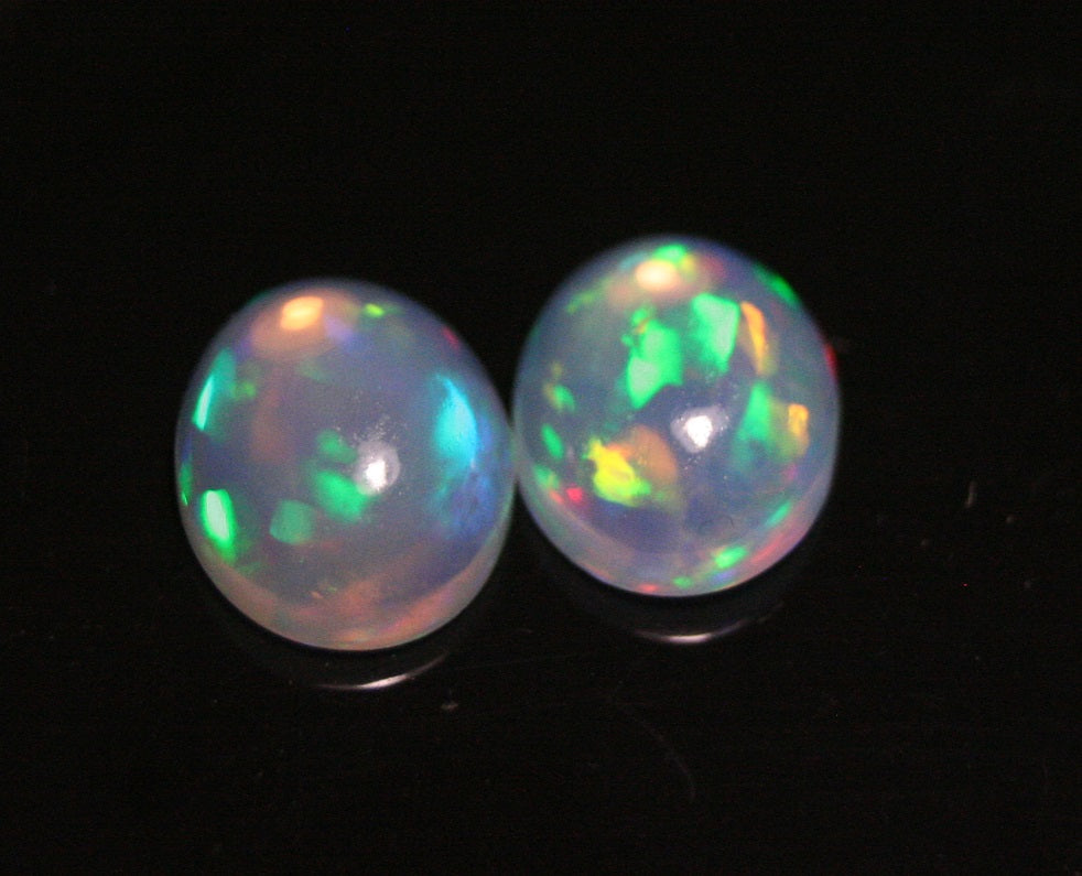 3.4ct Welo Crystal Opal Cabochon - Rainbow Oval Pair AAA Jelly Opal 10x8mm