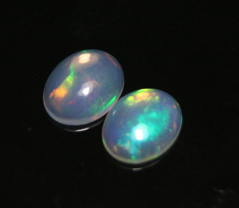 1.75ct Welo Crystal Opal Cabochon - Rainbow Oval Pair AAA Jelly Opal 9x7mm