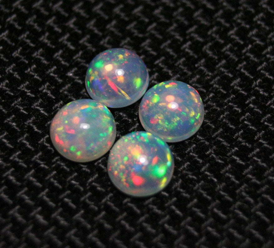 Welo Crystal Opal Round 5x5mm Cabochons 4pc Lot 1.31ct AAA Natural Ethiopian Opal