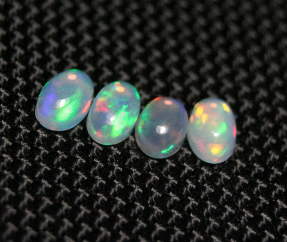 1.32ct Welo Crystal Opal Cabochon 4pc Lot - Rainbow Ovals AAA Jelly Opal 6x4mm