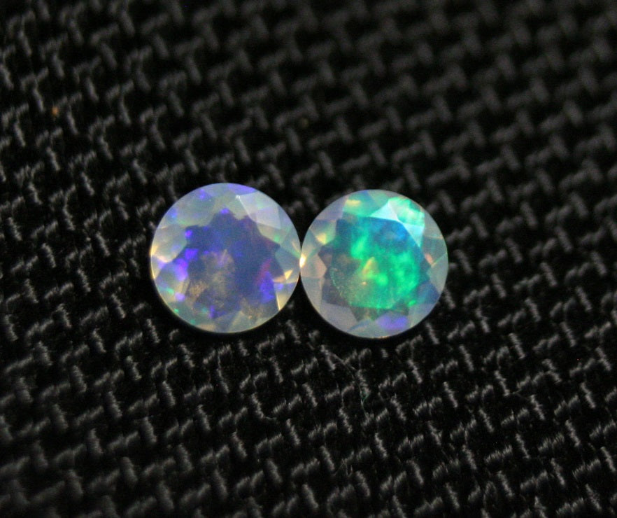 Faceted Welo Crystal Opal Round Pair 0.65ct Neon Flash AAA Jelly Opal 5x5mm