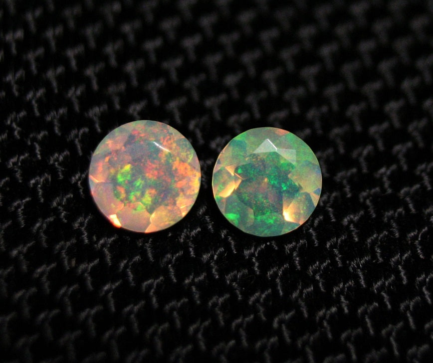 Faceted Welo Crystal Opal Round Pair 0.62ct Rainbow Flash Ethiopian Opal 5x5mm