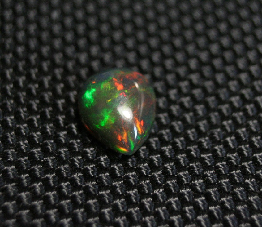 1.66ct Black Welo Opal Cabochon Stunning Rainbow Flash Pear AAA Natural Ethiopian Opal 10x8mm