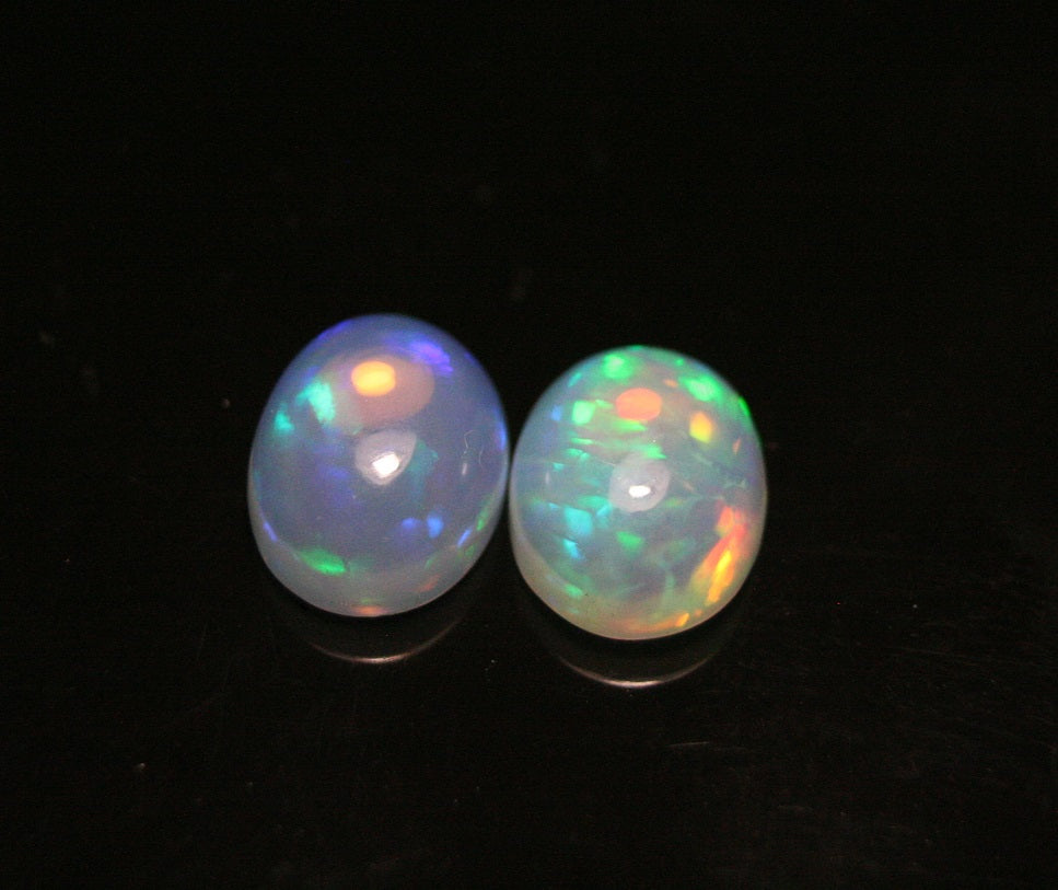 4ct Welo Crystal Opal Cabochon - Neon Oval Pair AAA Jelly Opal 10x8mm