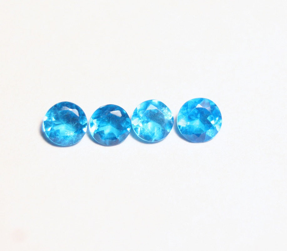 Neon Blue Apatite 4pc Lot - Vibrant Beautiful Round Cut Gems - Tanzania