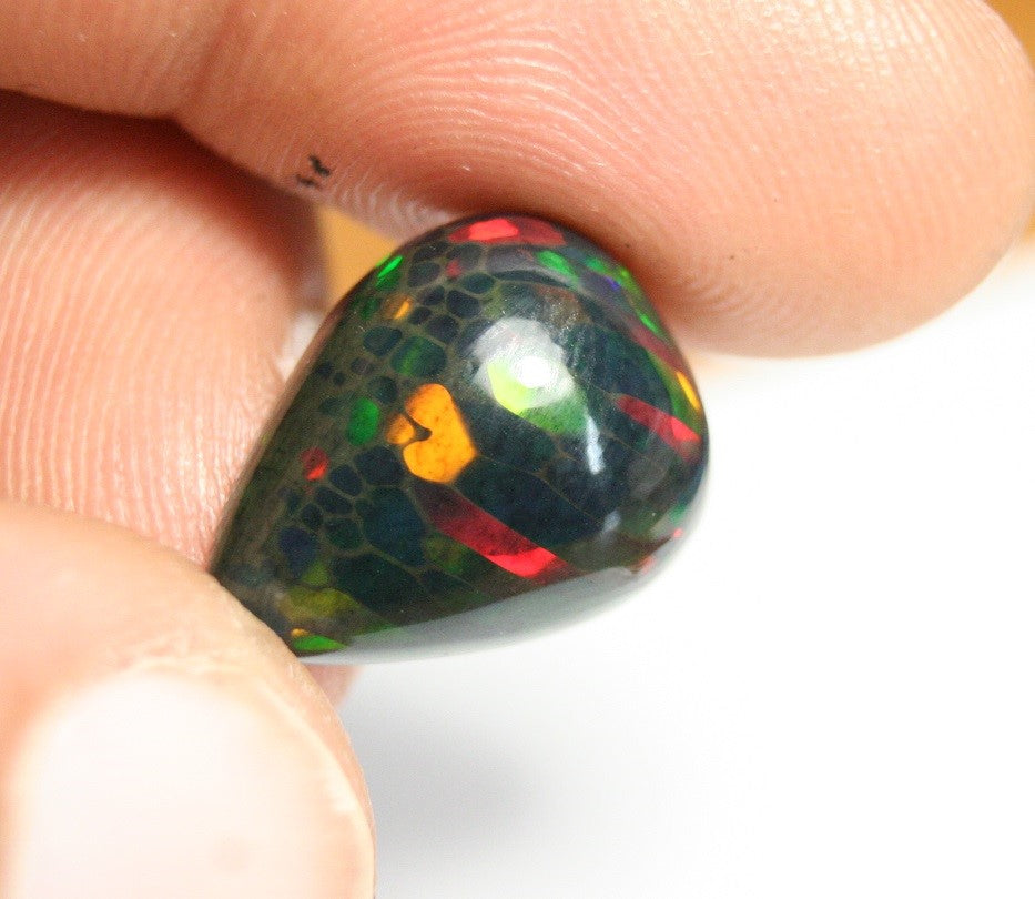 7.6ct Welo Black Opal Cabochon Stretched Honeycomb Natural Ethiopian Opal Video