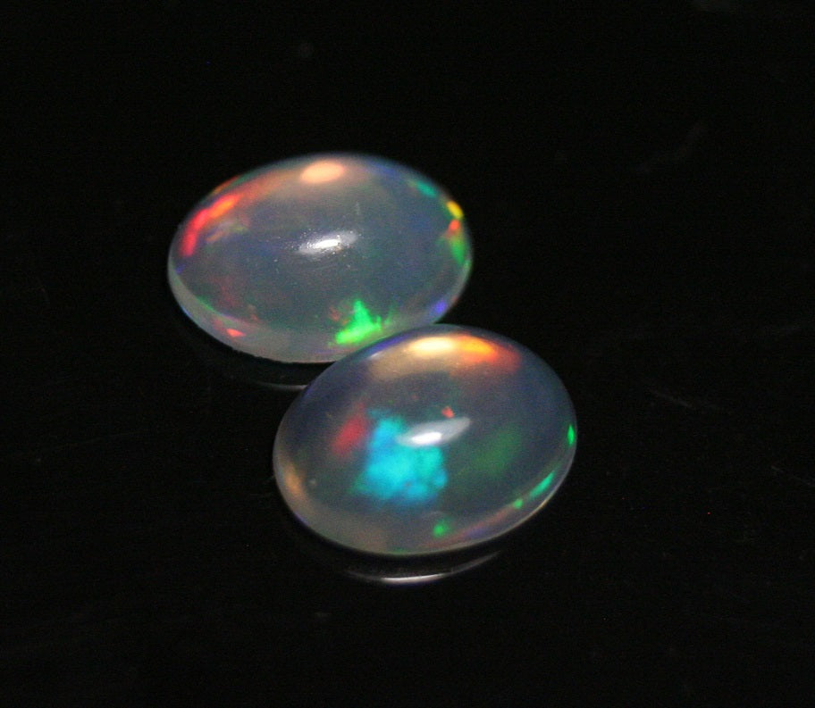 2ct Welo Crystal Opal Cabochon - Rainbow Oval Pair AAA Jelly Opal 9x7mm