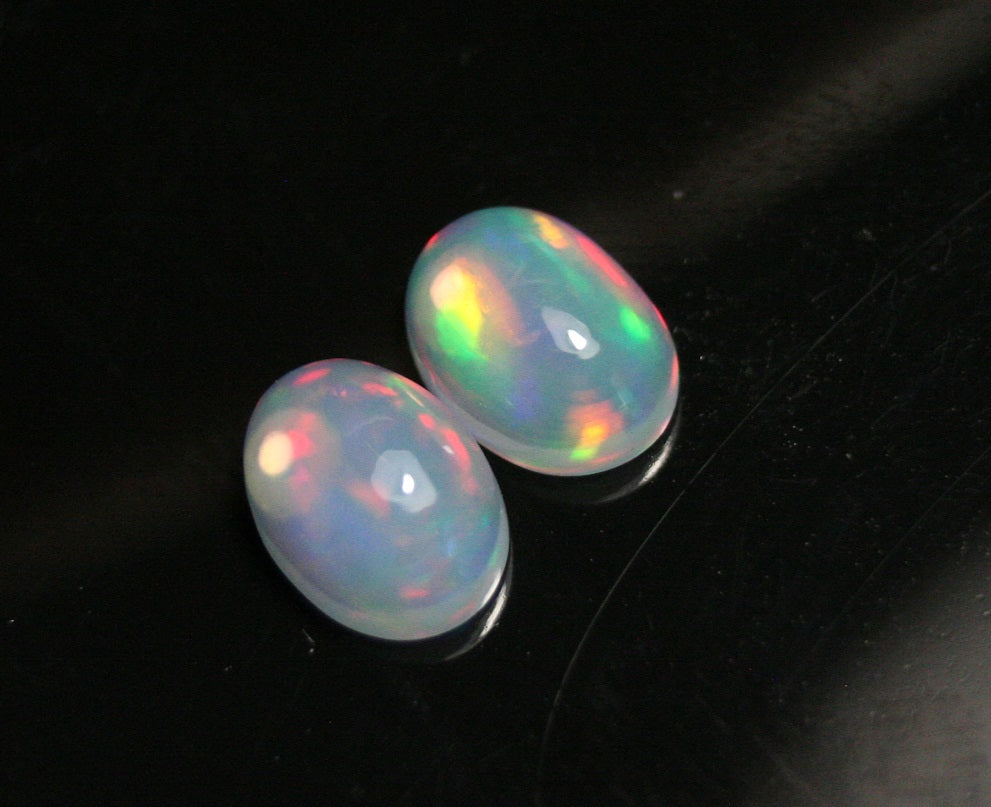 2ct Welo Crystal Opal Cabochon - Rainbow Oval Pair AAA Jelly Opal 8x6mm