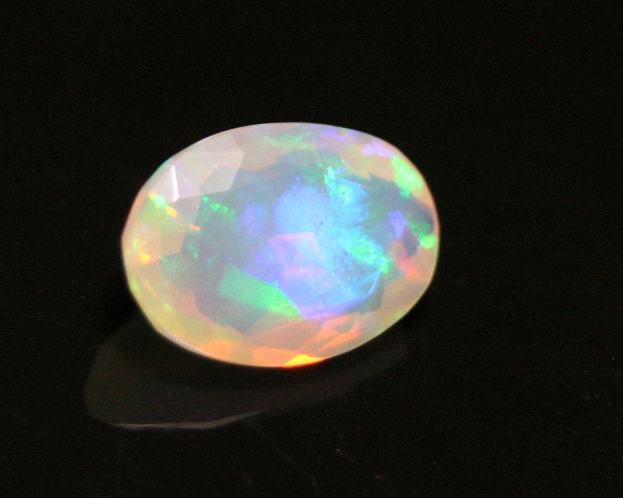 Faceted Welo Opal 1.8ct Neon Stripes AAA Natural Crystal Jelly Opal 11x8mm - See Video