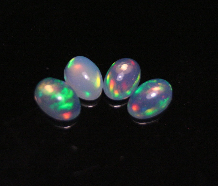 Welo Crystal Opal Cabochon 4pc Lot - Rainbow Ovals AAA Jelly Opal 6x4mm