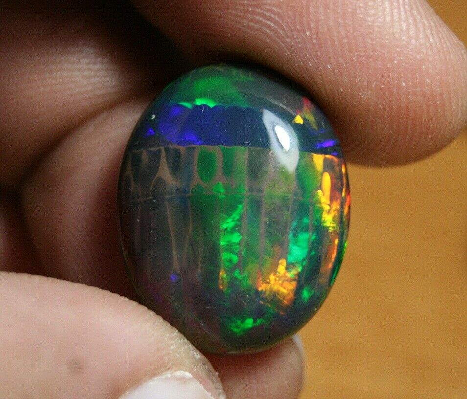 17.2ct Welo Black Opal Cabochon Rare Beetle Back Flash AAAA Opal See Video