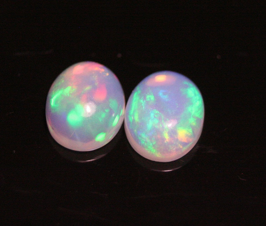 2.3ct Welo Crystal Opal Cabochon - Rainbow Oval Pair AAA Jelly Opal 9x7mm