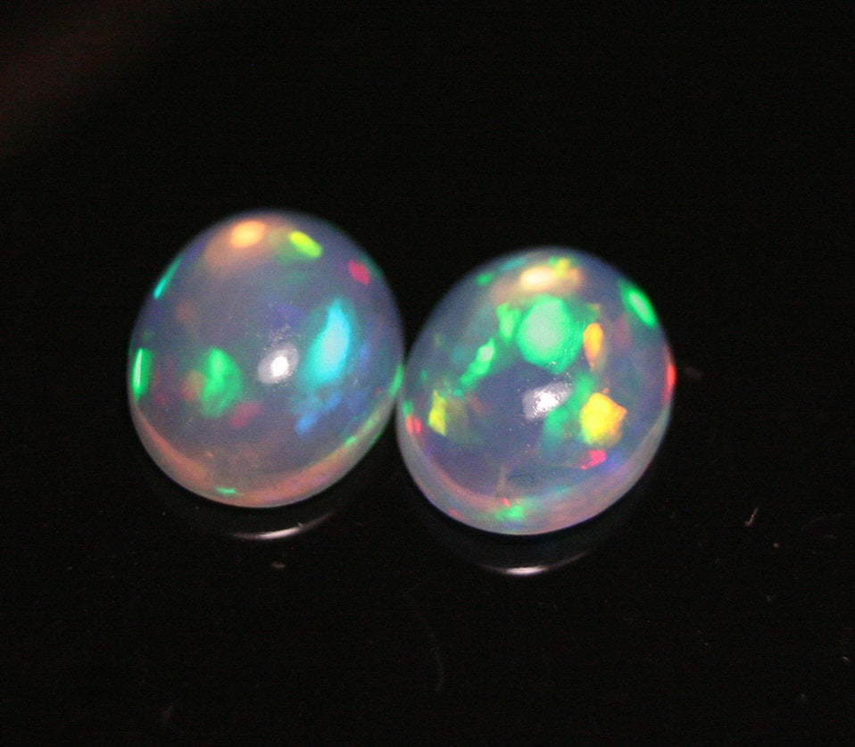 3.4ct Welo Crystal Opal Cabochon - Rainbow Oval Pair AAA Jelly Opal 10x8mm