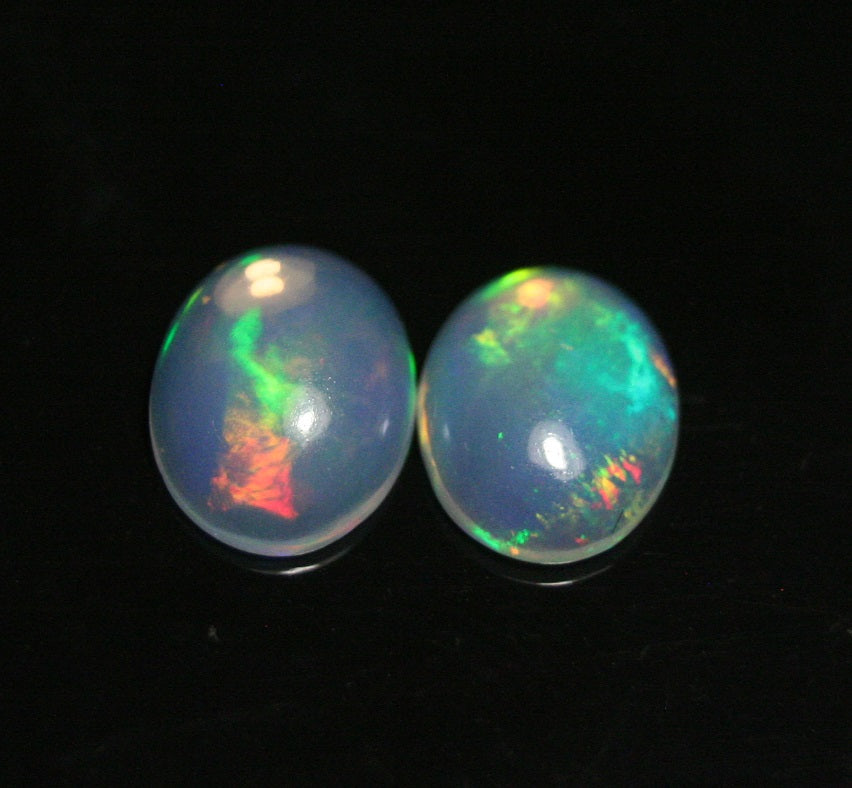 1.75ct Welo Crystal Opal Cabochon - Rainbow Oval Pair AAA Jelly Opal 9x7mm