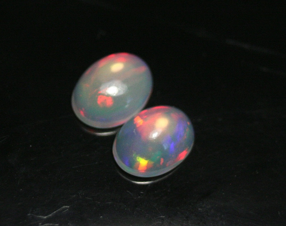 2ct Welo Crystal Opal Cabochon - Rainbow Oval Pair AAA Jelly Opal 8x6mm